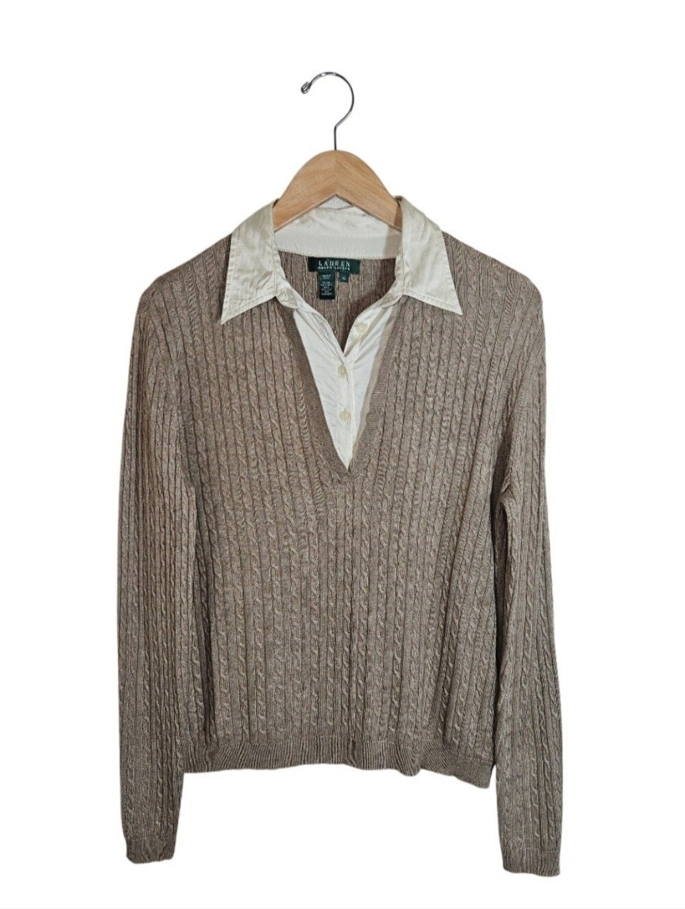 Vintage 90s/Y2K Ralph Lauren Silk & Cashmere Blend Cable Knit Layered Sweater XL